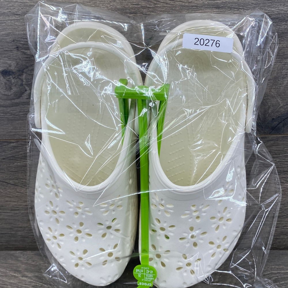 Crocs  Clog White Flower Cutout Slip On Men's Size 8 Women's 10 - Picture 9 of 10